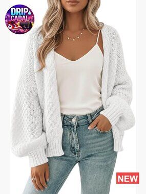 Waffle Knit Open Front Cardigan Oversized Crochet Lightweight Sweater
